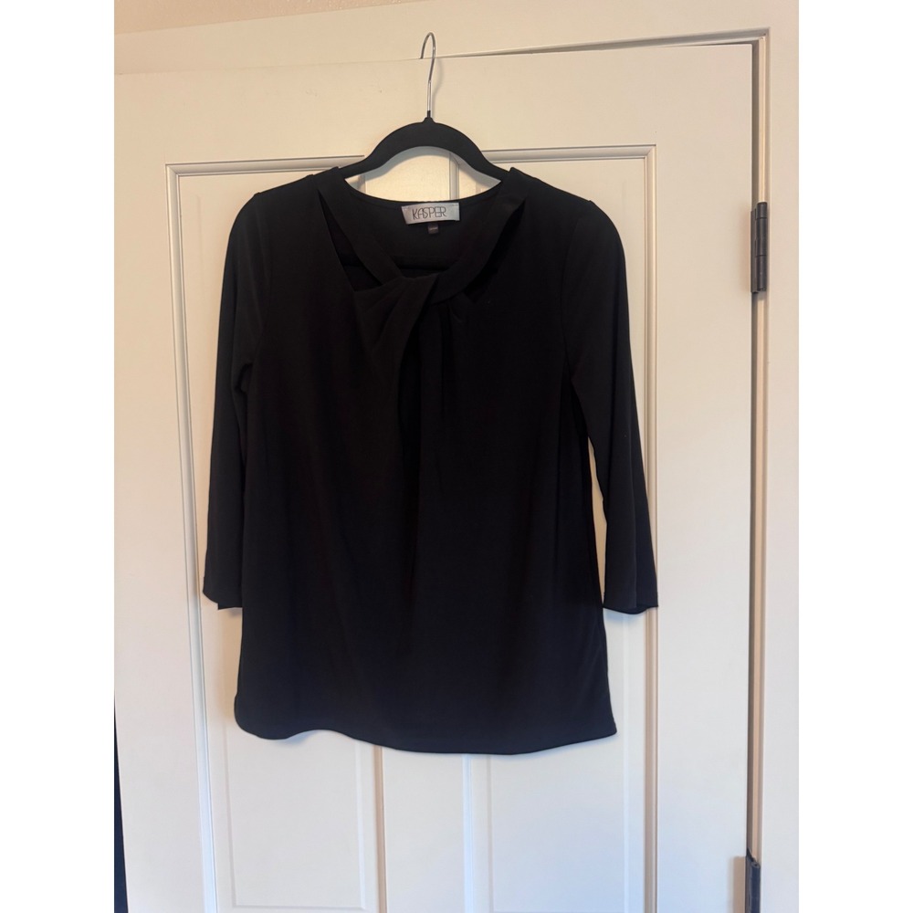 Kasper Womens Black Twist Knot Cutout Neckline Long Sleeve Blouse Top modern